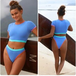 ONEONE x Free People Brenda Crop Surf Top High Cut Bikini Swimsuit Set Size S